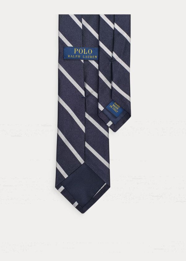 Krawaty Ralph Lauren Striped Silk Repp Narrow Tie Męskie Granatowe Białe | YMVT2713