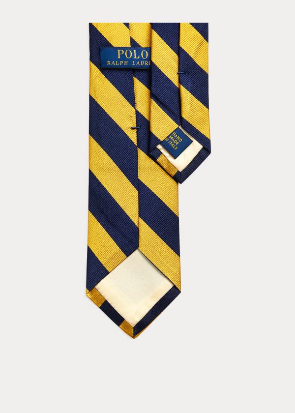 Krawaty Ralph Lauren Striped Silk Repp Narrow Tie Męskie Granatowe Złote | YSBV3964