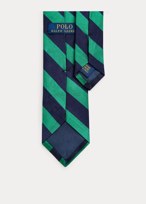 Krawaty Ralph Lauren Striped Silk Repp Narrow Tie Męskie Granatowe Zielone | LVJE5391