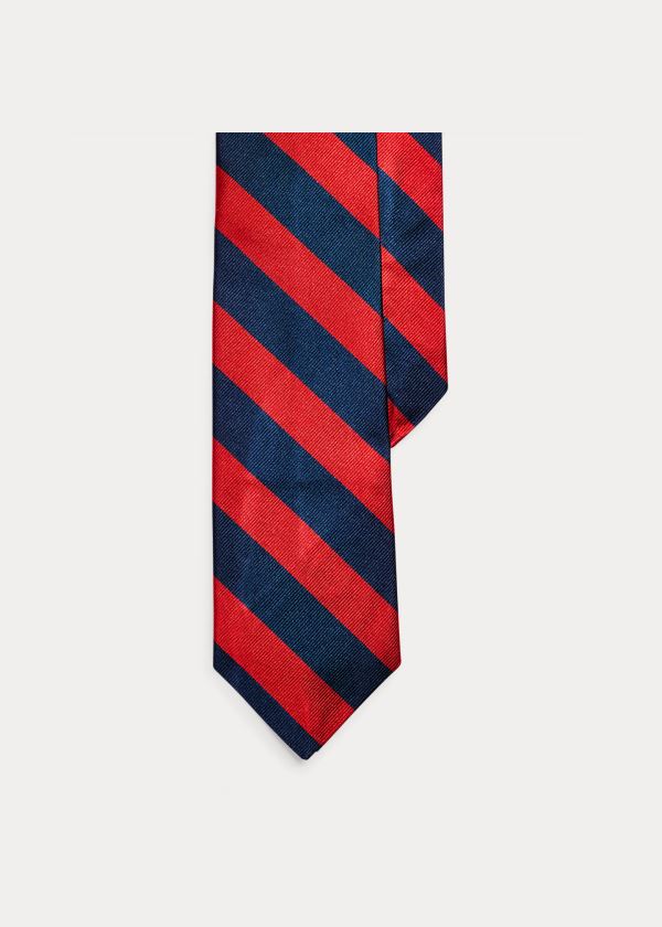 Krawaty Ralph Lauren Striped Silk Repp Narrow Tie Męskie Granatowe Czerwone | IPPZ9860