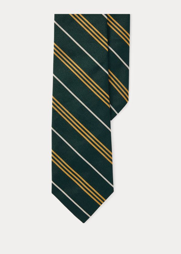 Krawaty Ralph Lauren Striped Silk Repp Narrow Tie Męskie Zielone Złote | DTQH6486