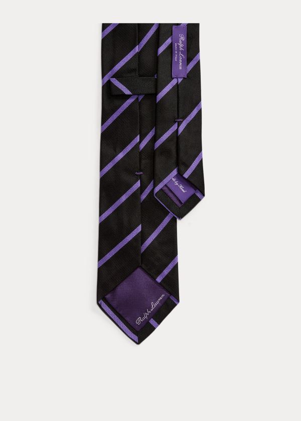 Krawaty Ralph Lauren Striped Silk Repp Tie Męskie Czarne Kremowe | KBND1307