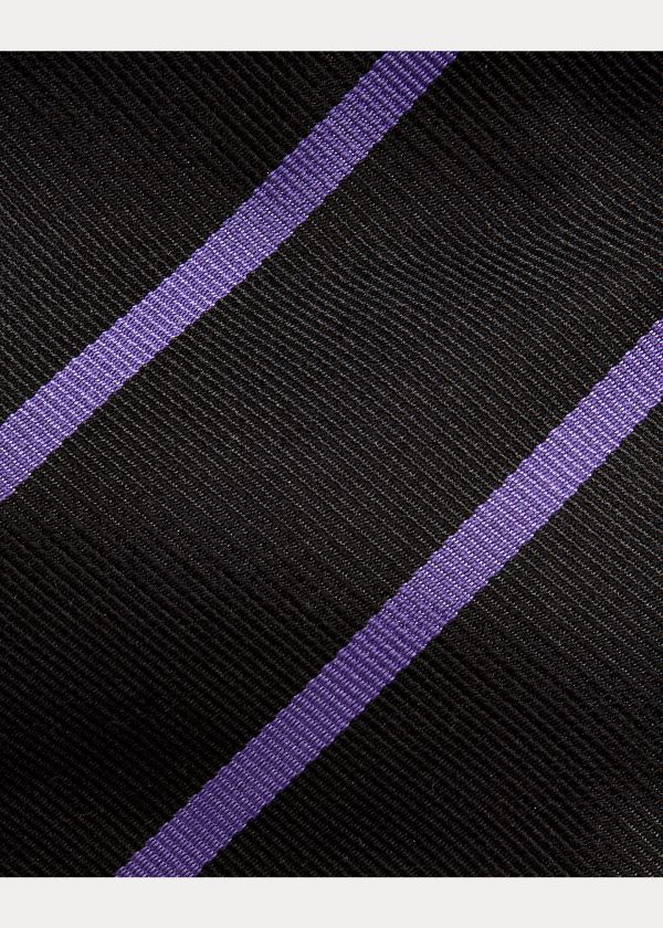 Krawaty Ralph Lauren Striped Silk Repp Tie Męskie Czarne Kremowe | KBND1307