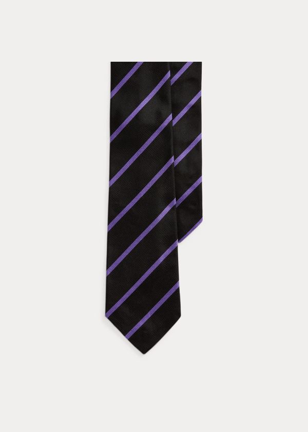 Krawaty Ralph Lauren Striped Silk Repp Tie Męskie Czarne Kremowe | KBND1307