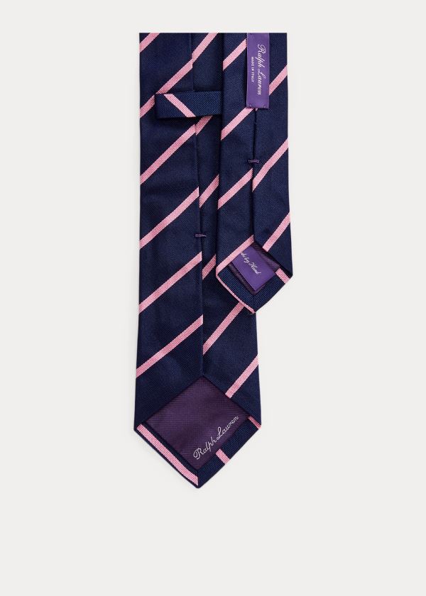 Krawaty Ralph Lauren Striped Silk Repp Tie Męskie Granatowe Różowe | TKRE5673