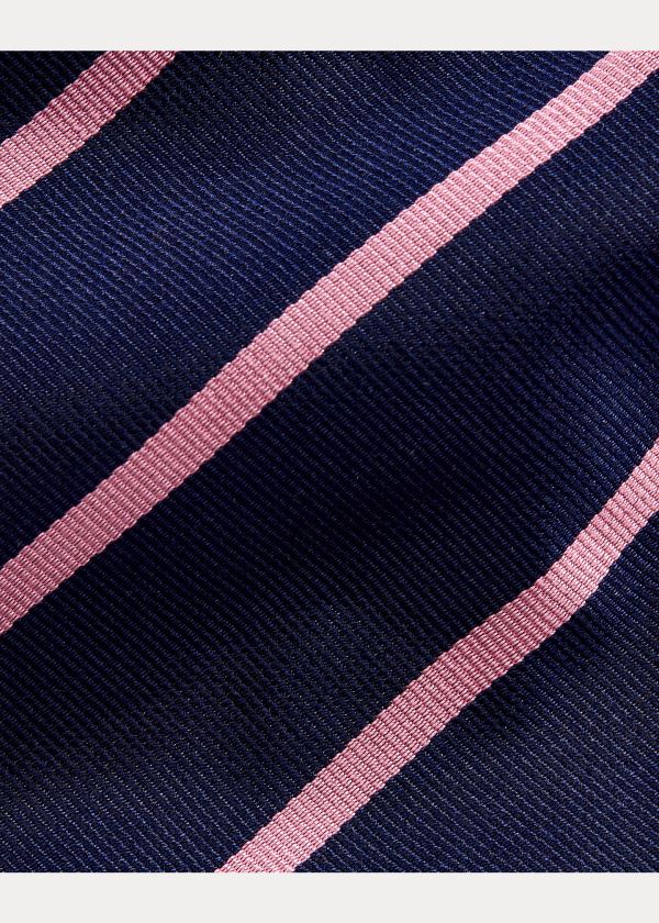 Krawaty Ralph Lauren Striped Silk Repp Tie Męskie Granatowe Różowe | TKRE5673