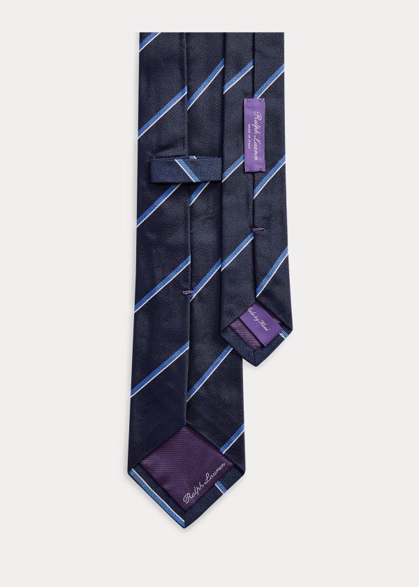 Krawaty Ralph Lauren Striped Silk Repp Tie Męskie Granatowe Niebieskie | DGGY8013