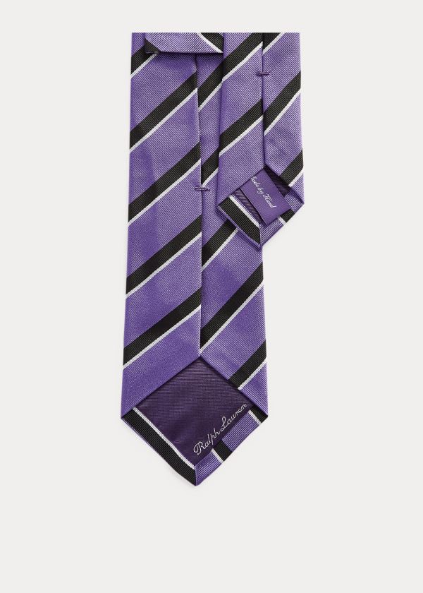 Krawaty Ralph Lauren Striped Silk Repp Tie Męskie Fioletowe Czarne | HVKO1657