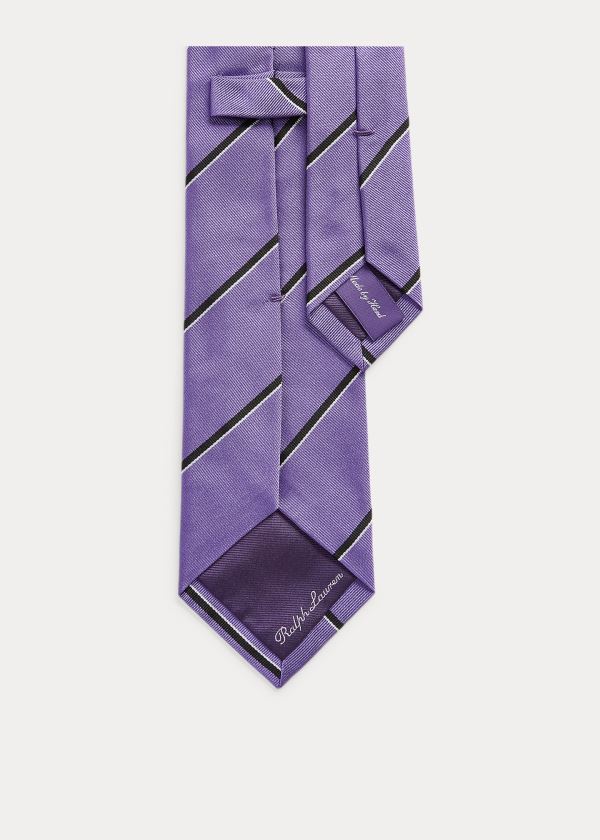 Krawaty Ralph Lauren Striped Silk Repp Tie Męskie Fioletowe Czarne | MFZG5435