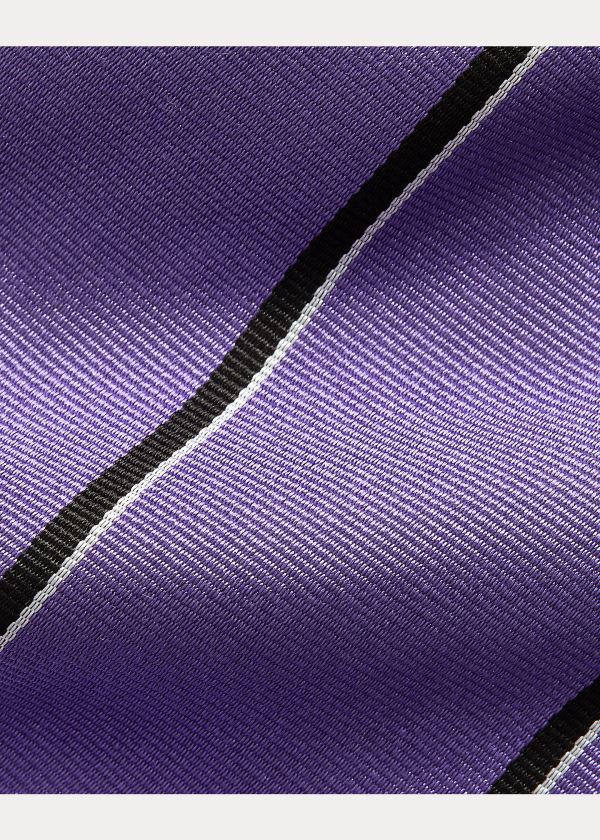 Krawaty Ralph Lauren Striped Silk Repp Tie Męskie Fioletowe Czarne | MFZG5435