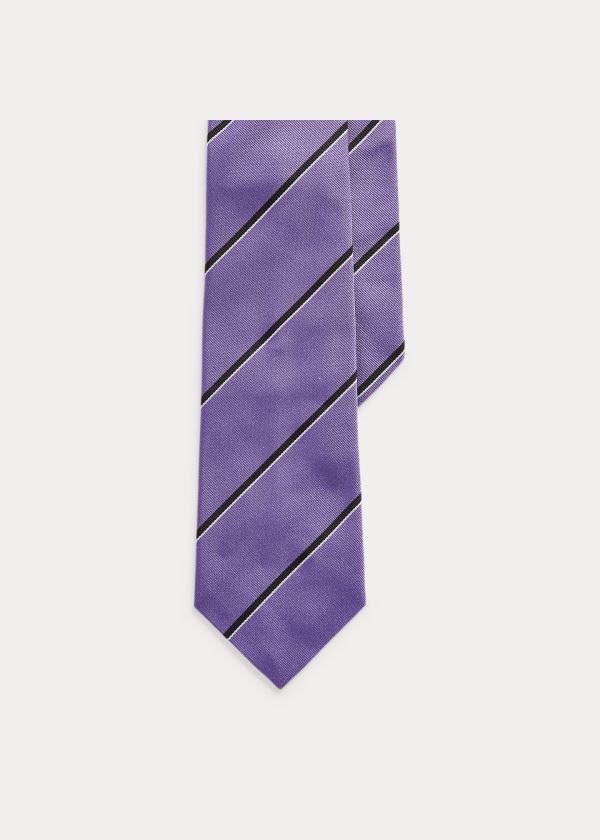 Krawaty Ralph Lauren Striped Silk Repp Tie Męskie Fioletowe Czarne | MFZG5435