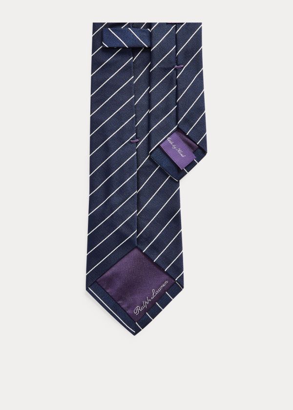 Krawaty Ralph Lauren Striped Silk Repp Tie Męskie Granatowe Białe | YTXV5587