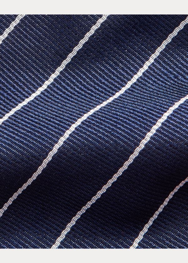 Krawaty Ralph Lauren Striped Silk Repp Tie Męskie Granatowe Białe | YTXV5587