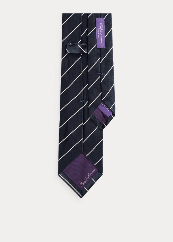 Krawaty Ralph Lauren Striped Silk Satin Tie Męskie Ciemny Granatowe | XSAP4994