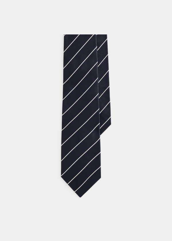 Krawaty Ralph Lauren Striped Silk Satin Tie Męskie Ciemny Granatowe | XSAP4994