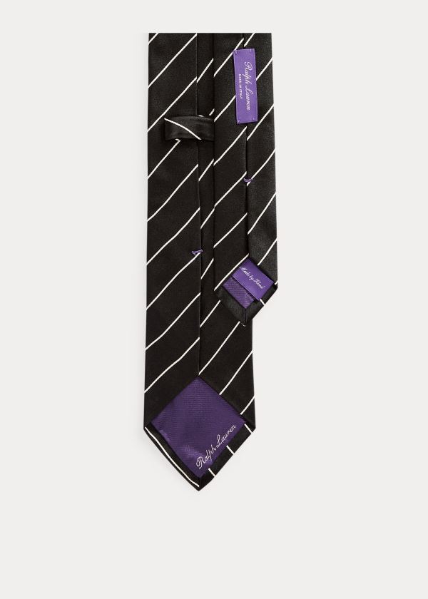 Krawaty Ralph Lauren Striped Silk Satin Tie Męskie Czarne | GNFY8074