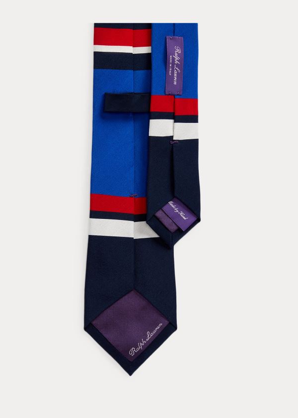 Krawaty Ralph Lauren Striped Silk Tie Męskie Granatowe Czerwone Białe | IYLL0551