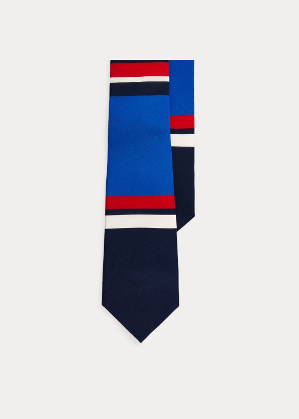 Krawaty Ralph Lauren Striped Silk Tie Męskie Granatowe Czerwone Białe | IYLL0551