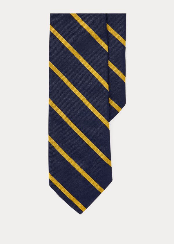 Krawaty Ralph Lauren Striped Silk Twill Narrow Tie Męskie Granatowe Złote | BSCT3604