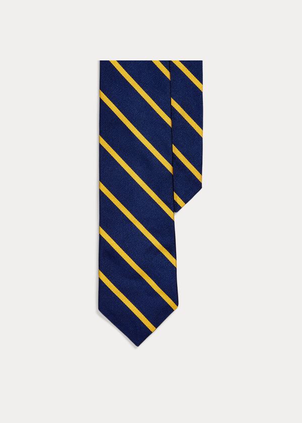 Krawaty Ralph Lauren Striped Silk Twill Narrow Tie Męskie Granatowe Złote | BSCT3604