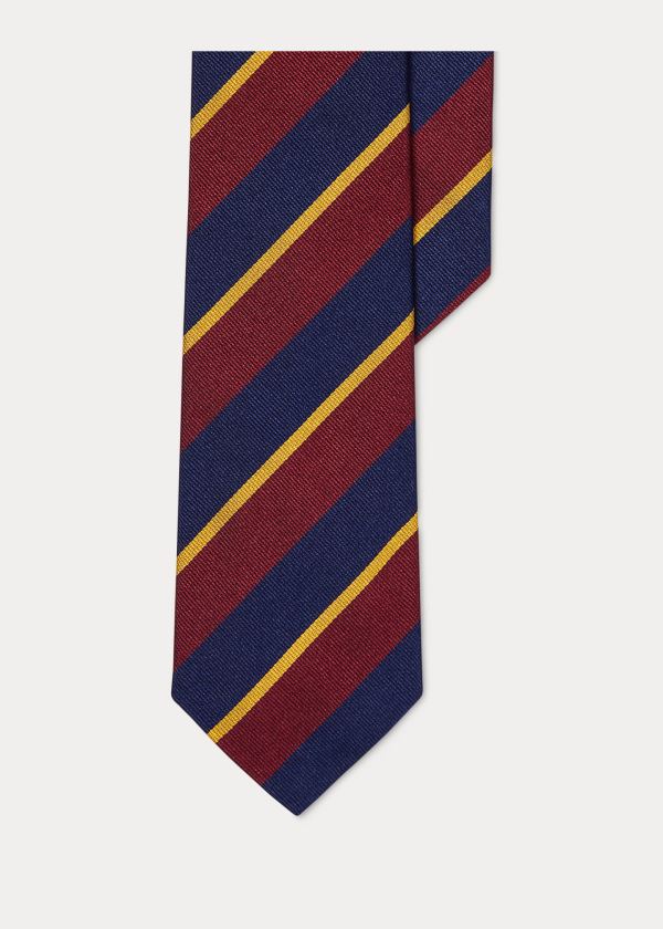 Krawaty Ralph Lauren Striped Silk Twill Narrow Tie Męskie Bordowe Granatowe Złote | RIFK3317