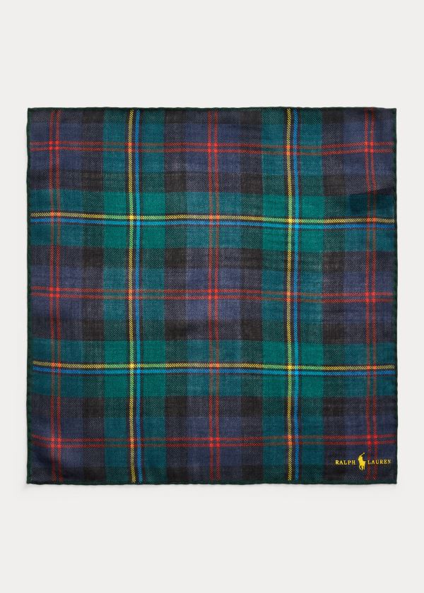 Krawaty Ralph Lauren Tartan Wool Pocket Square Męskie Granatowe Zielone Kolorowe | LRMF4022