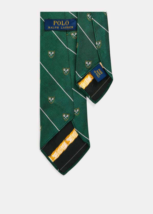 Krawaty Ralph Lauren Tennis Silk Club Tie Męskie Zielone Białe | FONX6100