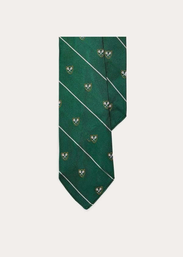 Krawaty Ralph Lauren Tennis Silk Club Tie Męskie Zielone Białe | FONX6100