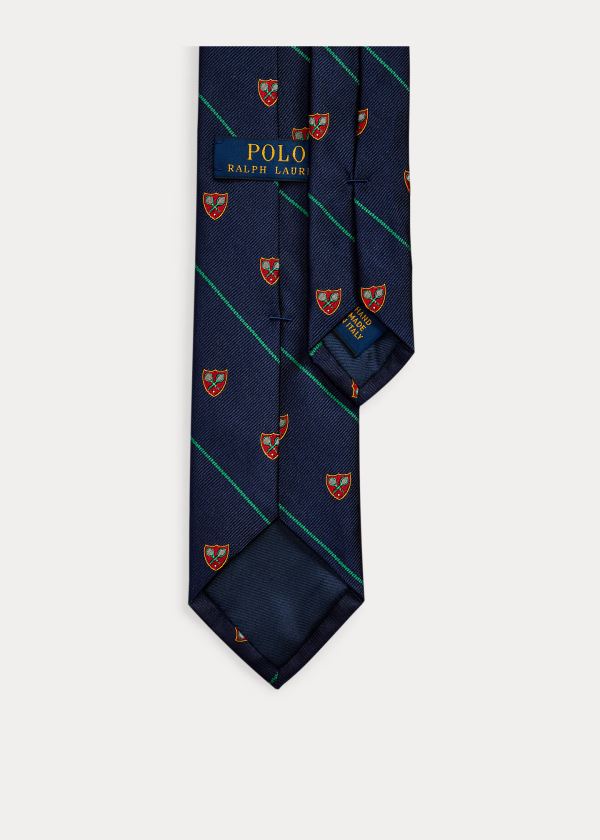 Krawaty Ralph Lauren Tennis Silk Narrow Club Tie Męskie Granatowe Zielone | WTNL4968