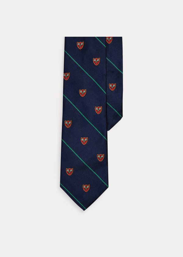 Krawaty Ralph Lauren Tennis Silk Narrow Club Tie Męskie Granatowe Zielone | WTNL4968