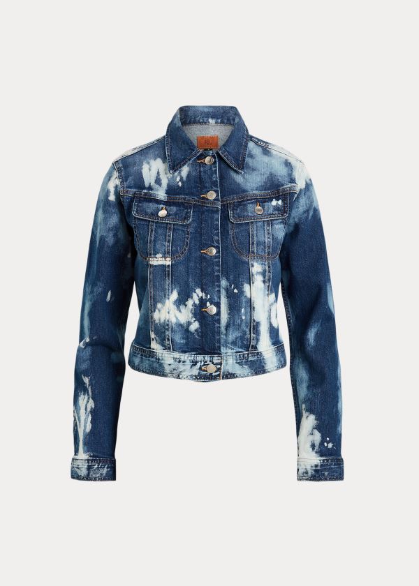 Kurtki Ralph Lauren Bleach-Dye Denim Jacket Damskie Niebieskie Niebieskie | KSNI6147