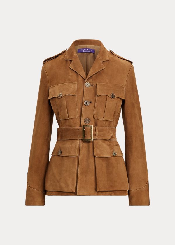 Kurtki Ralph Lauren Bryn Belted Lamb-Suede Jacket Damskie Brązowe | HTQT7151