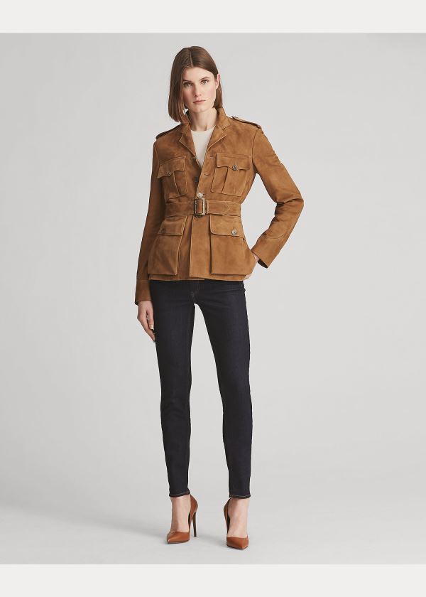 Kurtki Ralph Lauren Bryn Belted Lamb-Suede Jacket Damskie Brązowe | HTQT7151