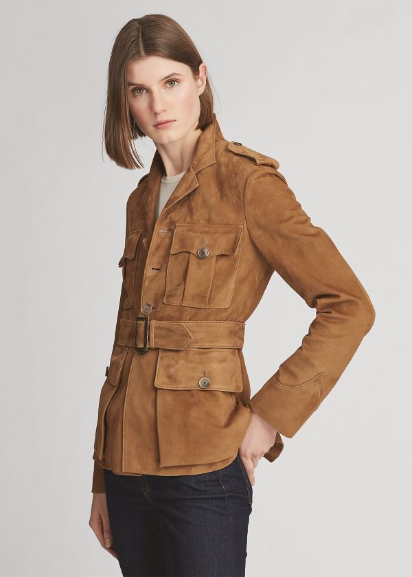 Kurtki Ralph Lauren Bryn Belted Lamb-Suede Jacket Damskie Brązowe | HTQT7151