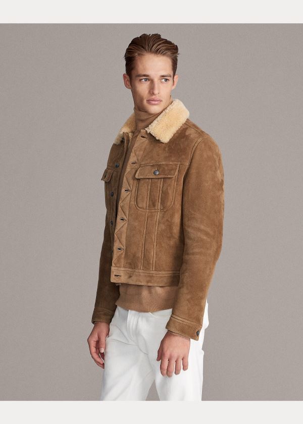 Kurtki Ralph Lauren Clifton Shearling Jacket Męskie Khaki | NRZW1513