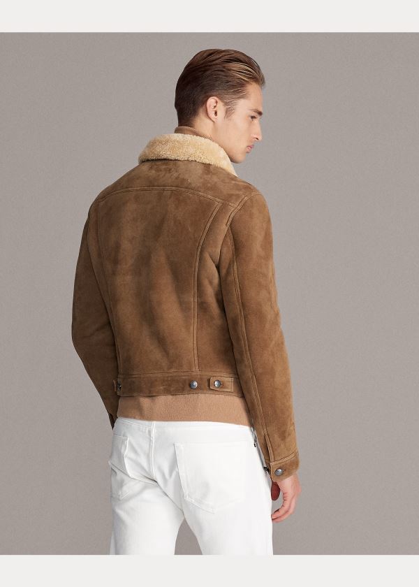 Kurtki Ralph Lauren Clifton Shearling Jacket Męskie Khaki | NRZW1513