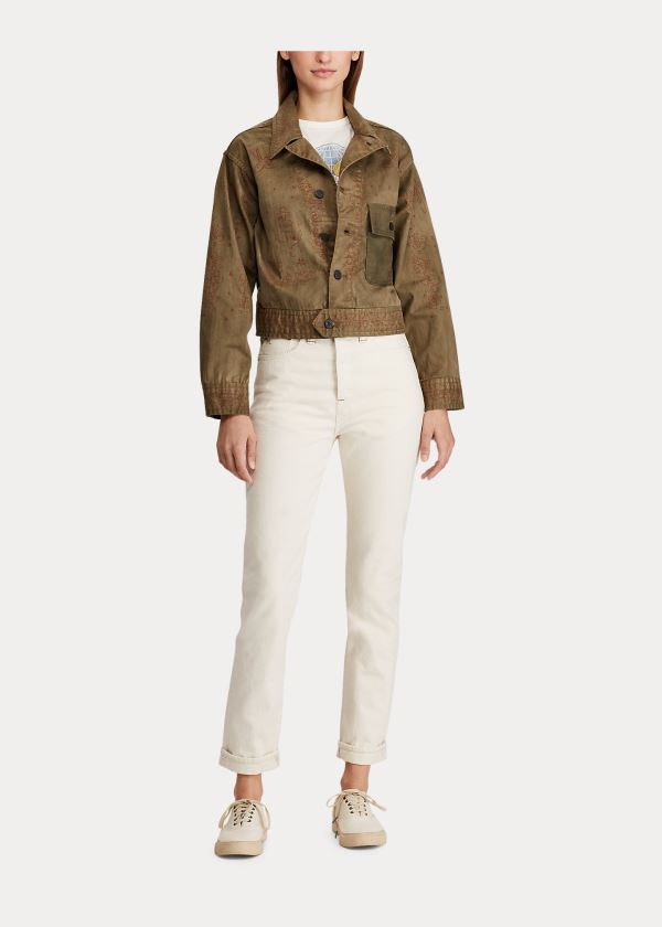 Kurtki Ralph Lauren Cropped Herringbone Jacket Damskie Oliwkowe | JIDV3349