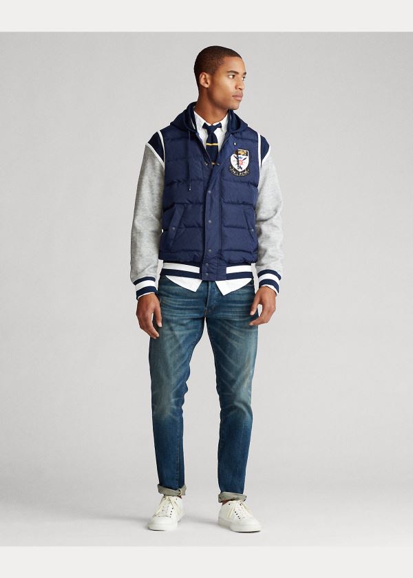 Kurtki Ralph Lauren Down-Paneled Baseball Jacket Męskie Granatowe | IXEQ0400