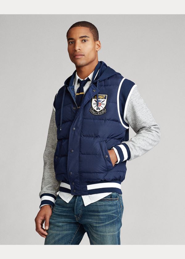 Kurtki Ralph Lauren Down-Paneled Baseball Jacket Męskie Granatowe | IXEQ0400