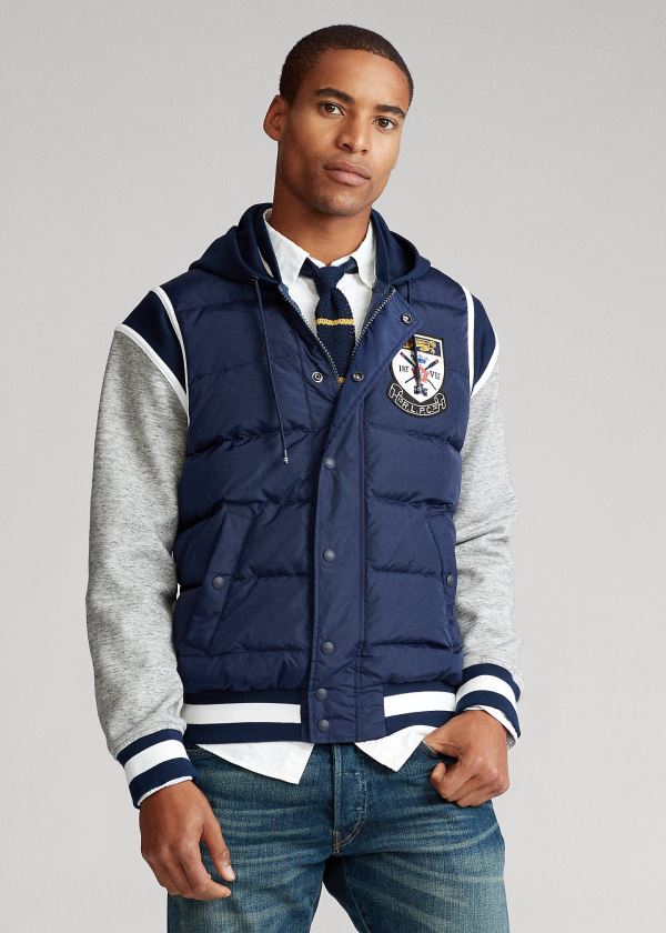 Kurtki Ralph Lauren Down-Paneled Baseball Jacket Męskie Granatowe | IXEQ0400