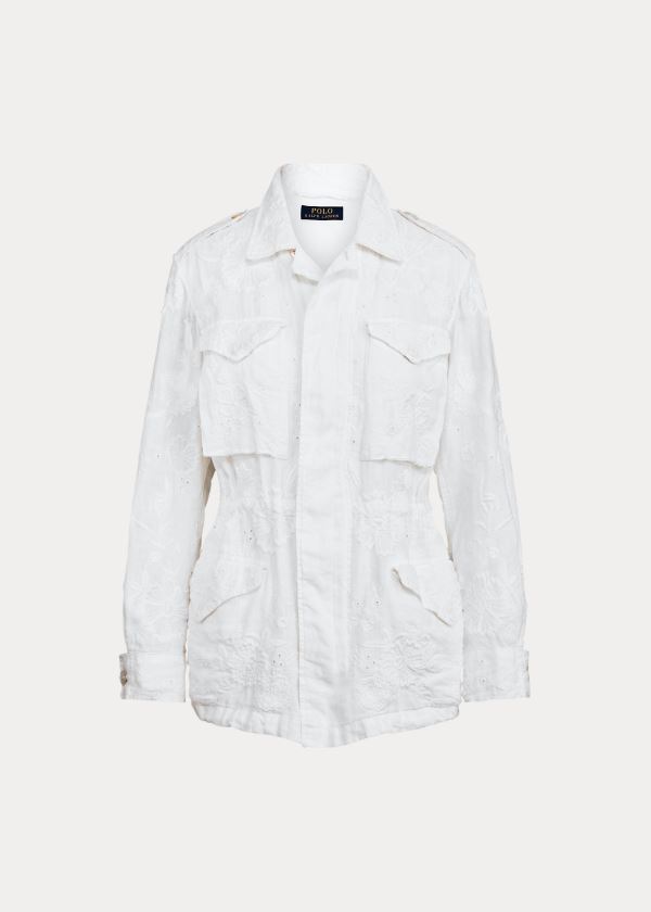 Kurtki Ralph Lauren Eyelet Linen Jacket Damskie Białe | TDXJ0939