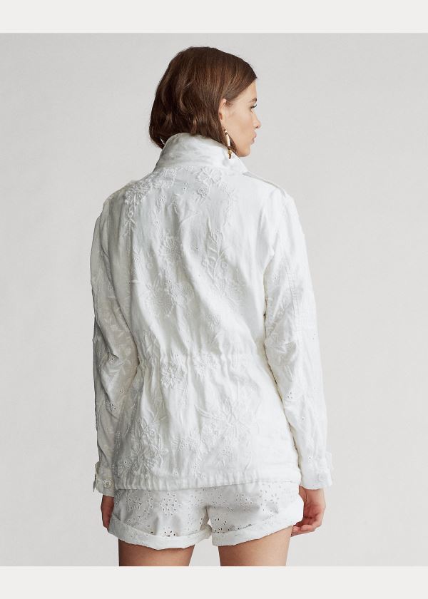 Kurtki Ralph Lauren Eyelet Linen Jacket Damskie Białe | TDXJ0939