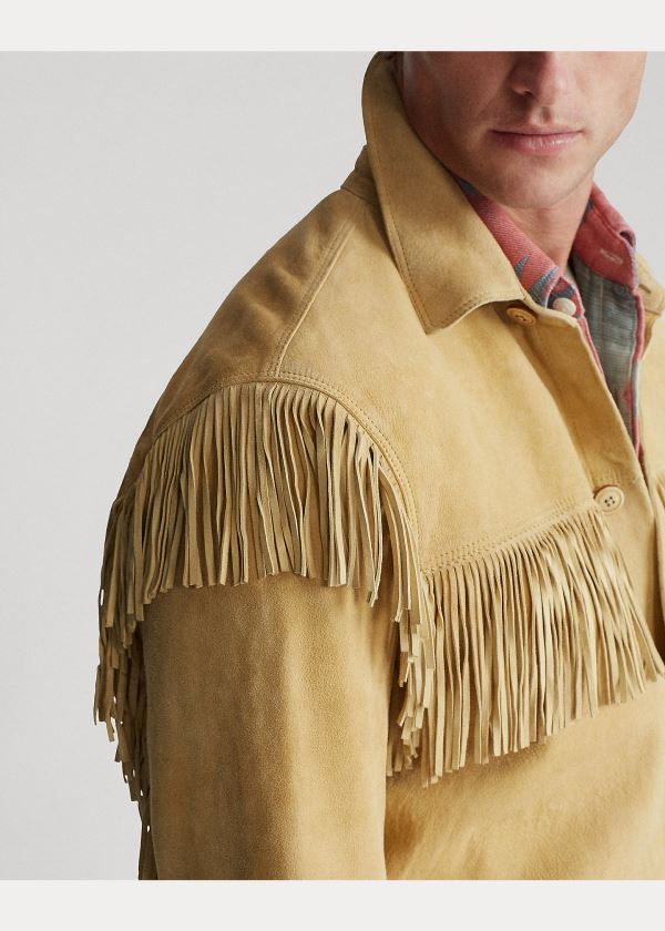 Kurtki Ralph Lauren Fringe Lambskin Jacket Męskie Brązowe | CGTF5789