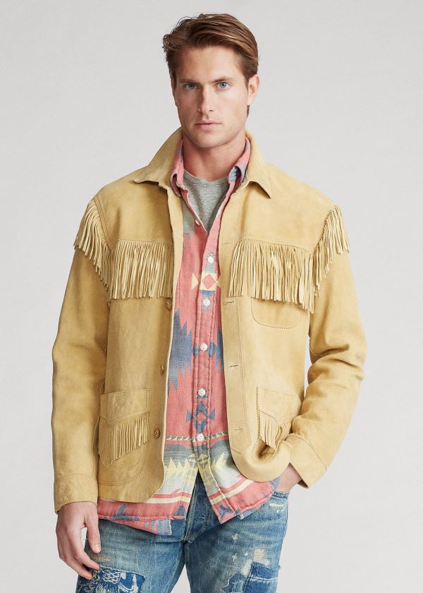 Kurtki Ralph Lauren Fringe Lambskin Jacket Męskie Brązowe | CGTF5789