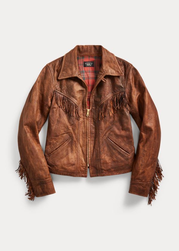 Kurtki Ralph Lauren Fringe Leather Jacket Damskie Brązowe | SMDA7305