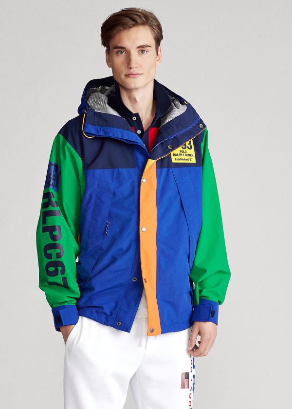 Kurtki Ralph Lauren Graphic Water-Repellent Jacket Męskie Królewski Niebieski Kolorowe | BMYL4467