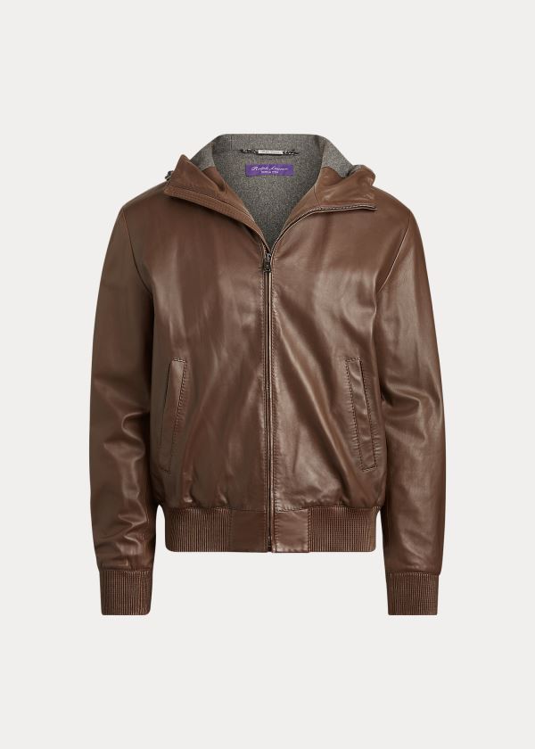 Kurtki Ralph Lauren Hillcrest Leather Hoodie Męskie Brązowe | ZYGB2219