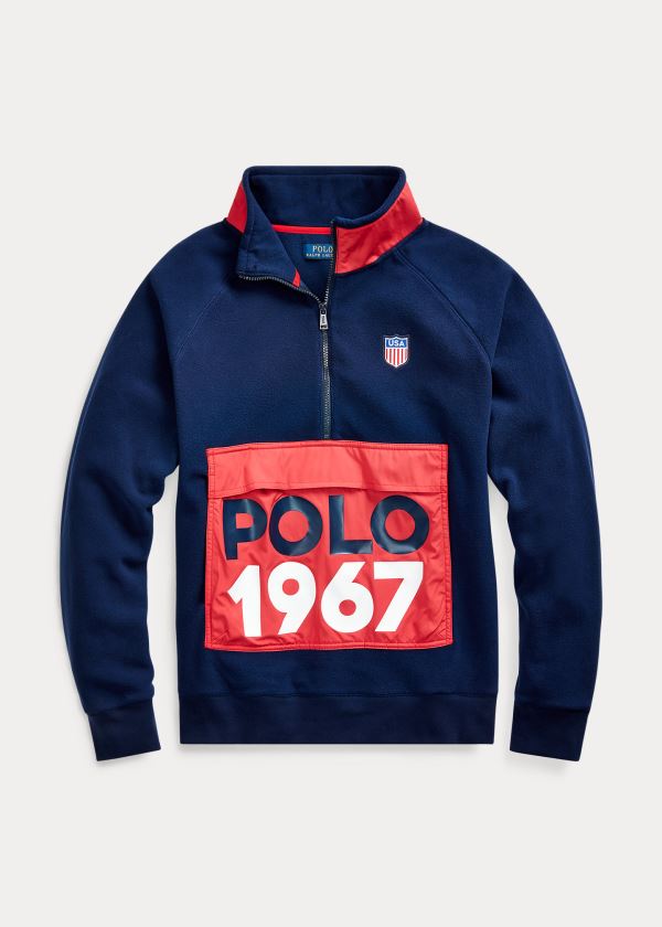 Kurtki Ralph Lauren Hybrid Half-Zip Jacket Męskie Granatowe | BEKM4772