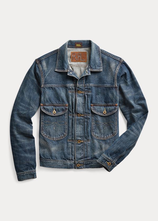 Kurtki Ralph Lauren Indigo Denim Jacket Męskie Niebieskie Niebieskie | FPMO9559