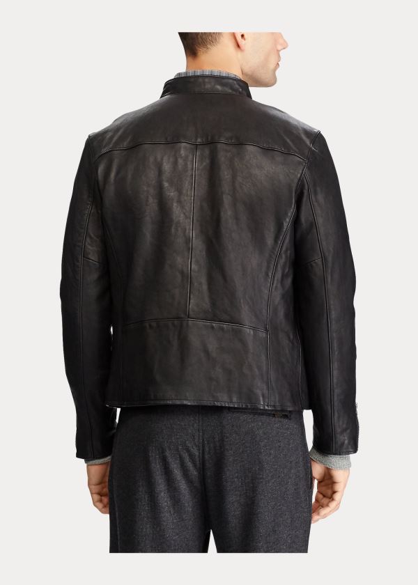 Kurtki Ralph Lauren Lambskin Caf? Racer Jacket Męskie Czarne | JJVR0819